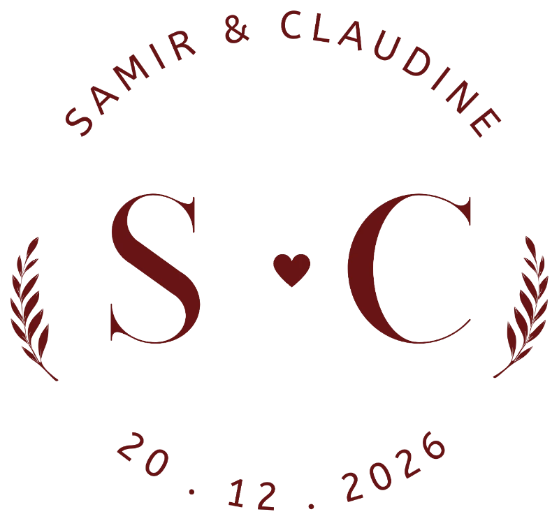 Samir & Claudine monogram: S ♥ C between laurel sprigs, 20 · 12 · 2026